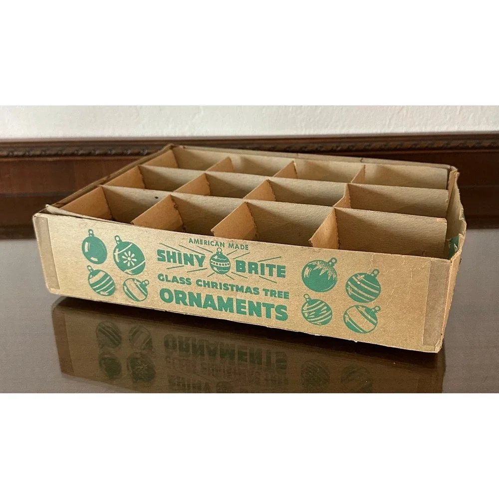 Vintage Shiny Brite Glass Christmas Tree EMPTY Ornament Box 12 Slot No Lid 11x9